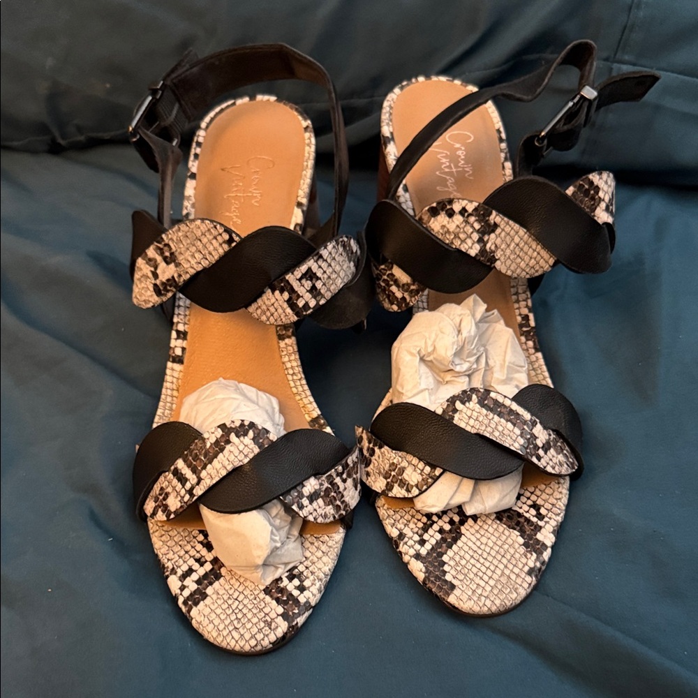 Crown Vintage Black and Snake Print Sandals